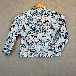 Christopher & Banks Teal Navy Butterfly Cotton Stretch Jacket Petite XL